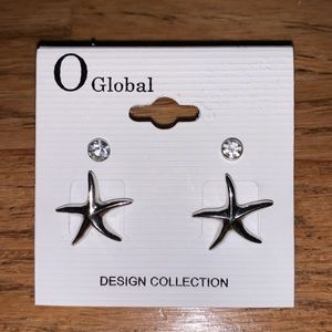 Diamond stud and starfish earrings pack